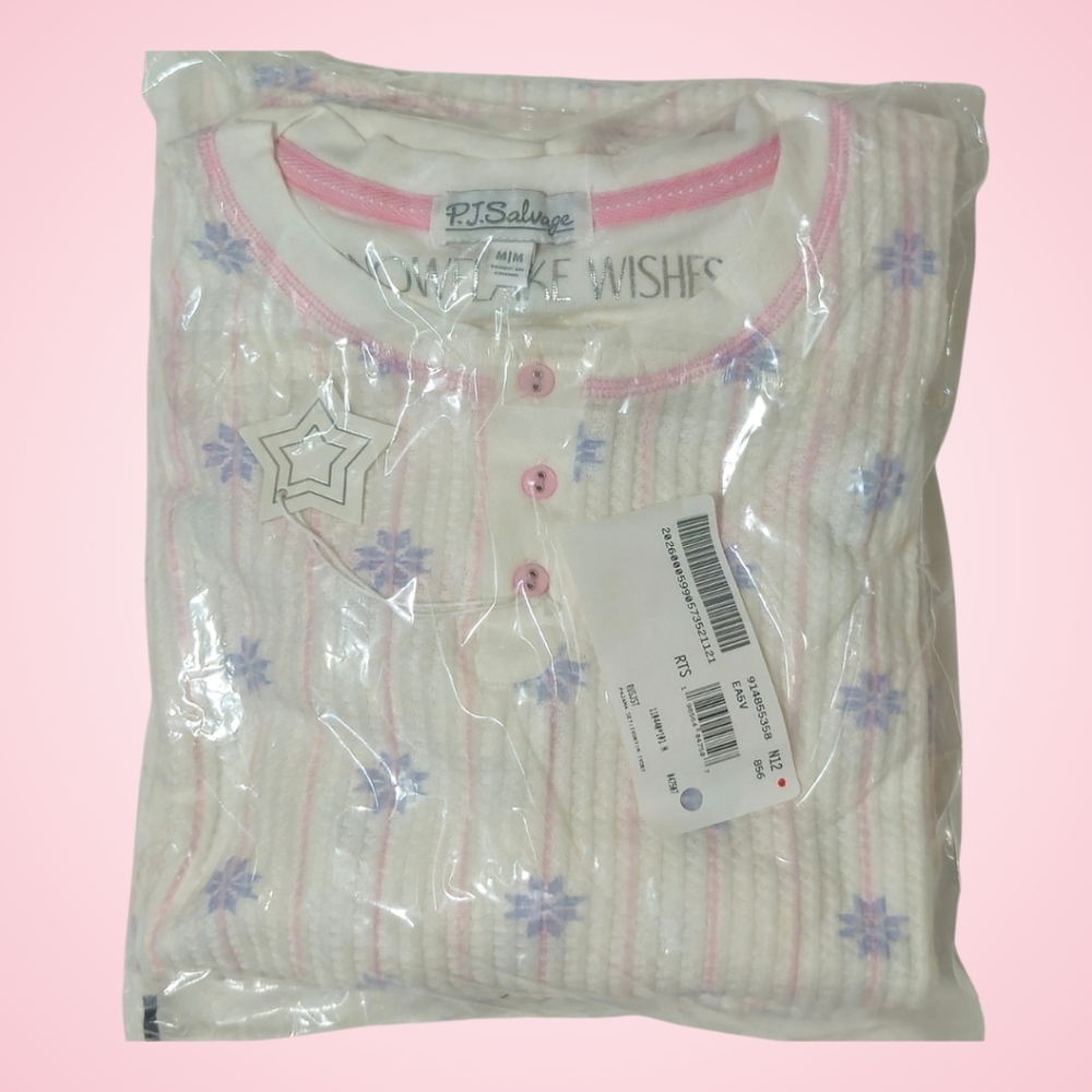 PJ Salvage Pajama Set Snowflake Wishes Medium Ivory Pink Cozy Loungewear NWT ❄️